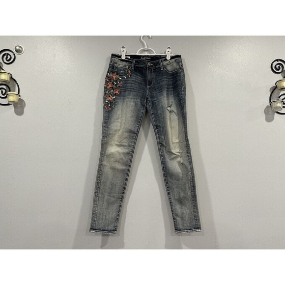 Driftwood Marilyn Embroidered Distressed Mid Rise Skinny Jeans 27 - Picture 1 of 5